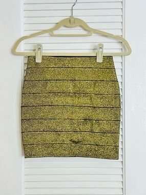 Forever 21 Gold Glitter Bandage Mini Skirt
